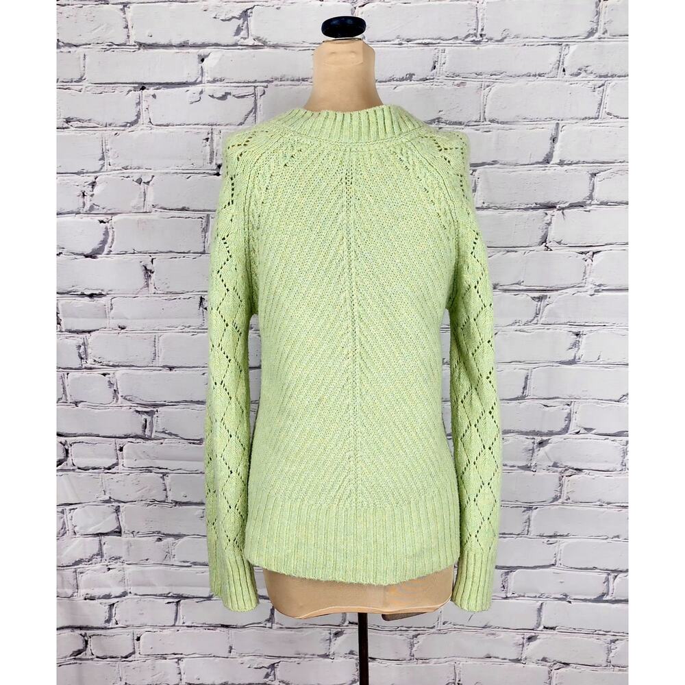 By Anthropologie Green Long Sleeve Pointelle V-Neck Pullover Sweater Size XS - Picture 3 of 9